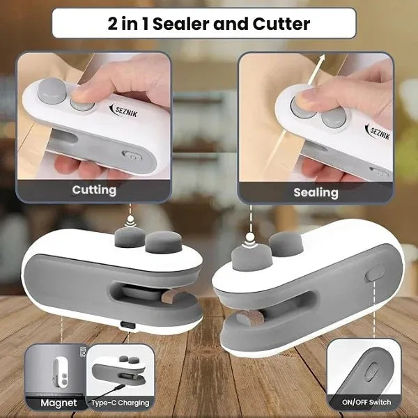 Portable Mini Sealing Machine 2 in 1 USB Rechargeable